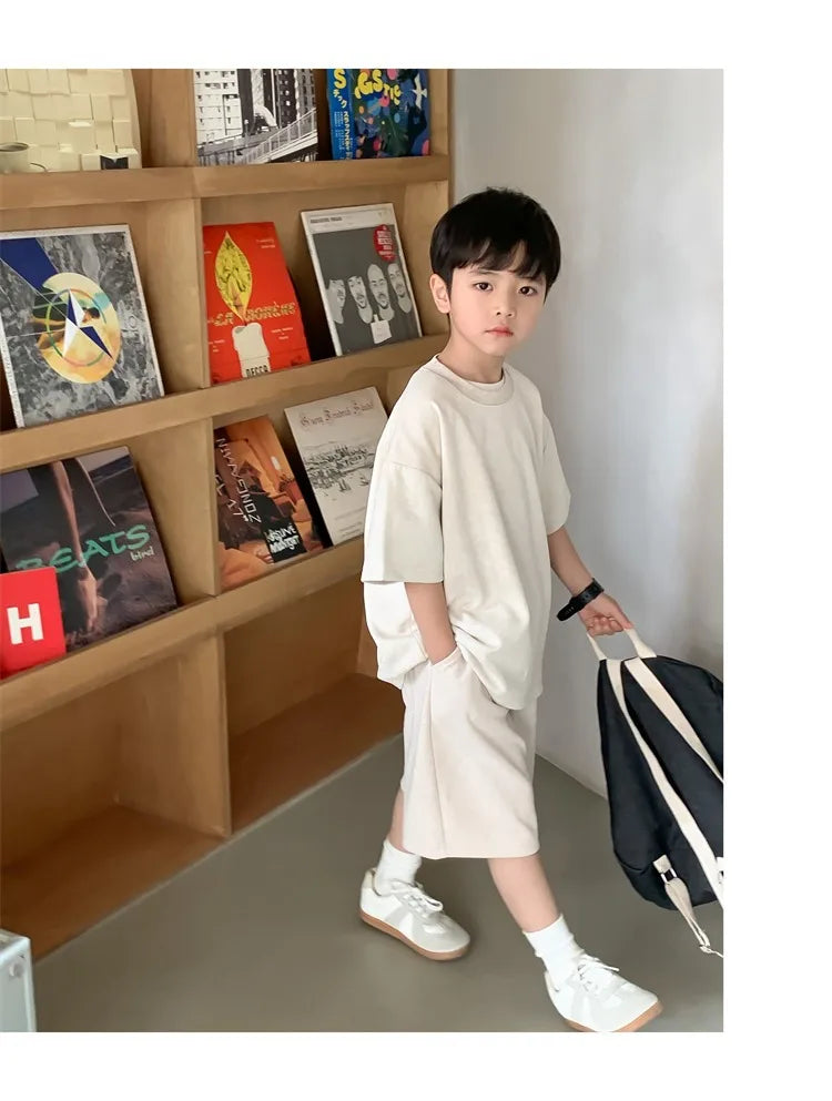Boys Clothing Set 2024 Korean Loose Shirts+shorts 2pcs/set Sport Suits for Kids Teenager Tracksuits Casual Baby Outfits Clothes