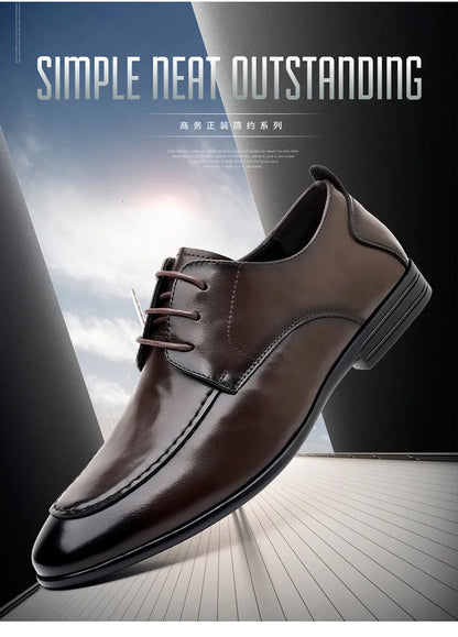 Spring Autumn New Pointed Toe Leather Shoes Men Fashion Business Casual Shoe Male Lace Designer Solid Color Wedding Shoes Man
