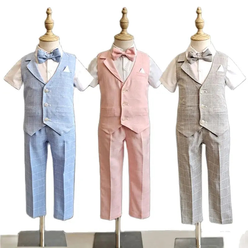 Baby Boys Formal Birthday Photograph Suit Kids Vest Shirt Pants Bowtie Wedding Dress Teenager Suit Children Graduation Costume