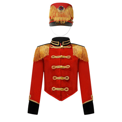 Boys Girls Drum Major Team Uniform Nutcrackers Costume Set Marching Band Tassel Jacket Coat Hat Outfits for Drummer Performance