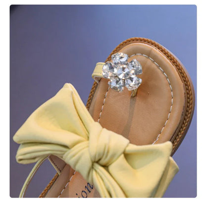 Sparkly Rhinestone Flip Flop for Girls Back Strape Children Slingbacks Shoes Nice Wedding Party Shoes with Large Bow-knot I05302