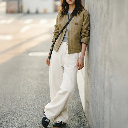 Women's Vintage High Waist Straight Leg Wide Leg Cotton Denim Jeans White Heavyweight Casual Pants For Spring Fall