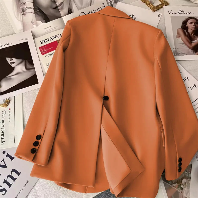 Korean Temperament Slim Blazers Women Spring Autumn Elegant Versatile Back Split Suit Jacket Single Breasted Loose Casual Coat