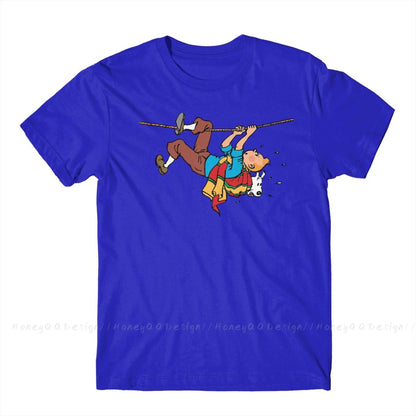 Kuifje Rope Klimbing Fashion TShirt Design Gaston Lagaffe Anime Cotton Shirt Men Unisex T-Shirt Oversize Adult Plus Size