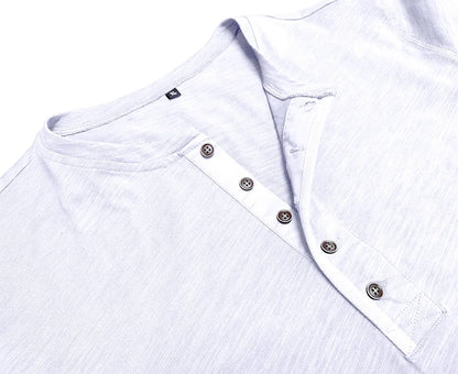 New Autumn Long Sleeve T-Shirt Mens Casual Solid Color Top Henley Neck Slim Versatile Work T-shirt Breathable Outdoor Thin Tee