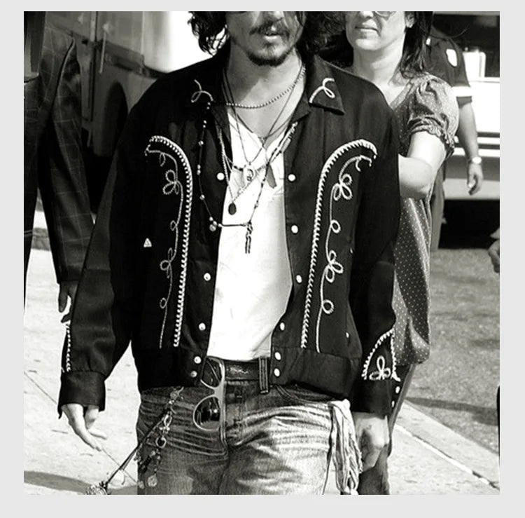 Non Stock Bolero Men's Rockabilly Jacket in Black Vintage-Inspired Western Embroidery Outerwear