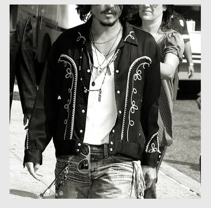 Non Stock Bolero Men's Rockabilly Jacket in Black Vintage-Inspired Western Embroidery Outerwear