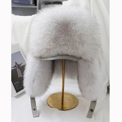 Winter Cap Man 100% Real Sliver Fox Fur Bomber Hat Men's Raccoon Fur Hat Ushanka Cap Trapper Russian Ski Caps Hats Real Fur Hat