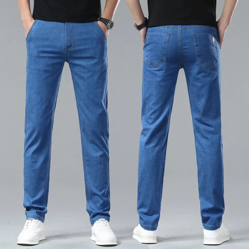 Summer Lyocell Men's Jeans Breathable Thin Casual Straight Stretch Business Work Denim Trousers Classic Fashion Brand Clothing
