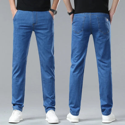Summer Lyocell Men's Jeans Breathable Thin Casual Straight Stretch Business Work Denim Trousers Classic Fashion Brand Clothing