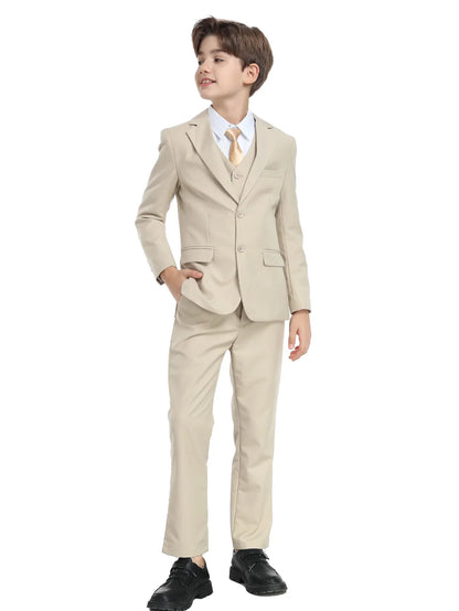 Boys Suit 5 Piece Jacket Vest Pants Shirt Tie Random Wedding Birthday Party Gift Performance Uniform School Uniforms Size 4-16Y