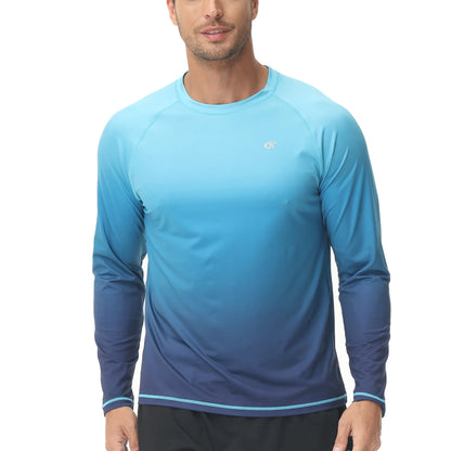 Summer Men's Long Sleeve T-Shirt UPF 50+ Rash Guard Gradient Shirt for Sport Fishing Hiking Workout Outdoor Pullover Shirt