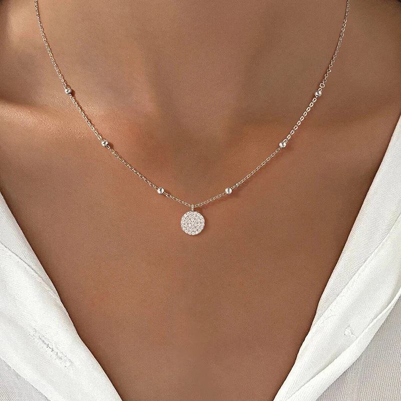 925 Sterling Silver Fashion Shiny Round Beads Halo Zircon Necklace For Women Engagement Wedding High Quality Fine Jewelry