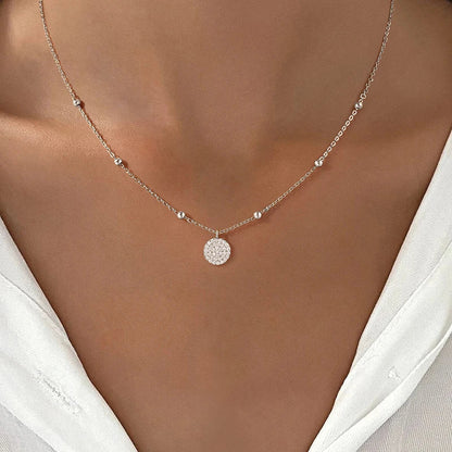 925 Sterling Silver Fashion Shiny Round Beads Halo Zircon Necklace For Women Engagement Wedding High Quality Fine Jewelry