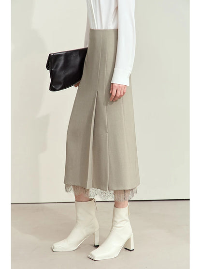 Minimalism Skirts for Woman 2025 Spring New Elegant Patchwork Lace Women's Clothing Retro Lady A-Line Pleated Skirt12443013