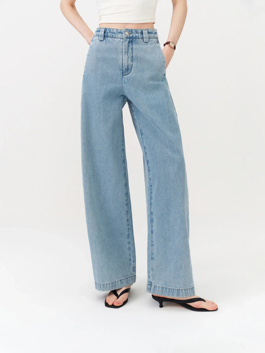 2026 Summer Women's Light Blue Vintage Barrel Leg Jeans, Horseshoe Fit High Waist Loose Trousers for Y2K Retro Street Style