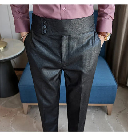 High-end Fashion Glossy Jacquard Design High Waisted Trousers Neapolitan Draped Casual Business Formal Office Social Suit Pants