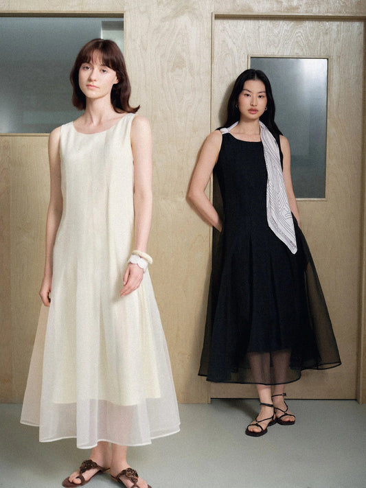 Women [LineSculpt Series] Dresses Women 2026 Summer New Three Colors Fluffy Organza Sleeveless Elegant Fairycore Ins