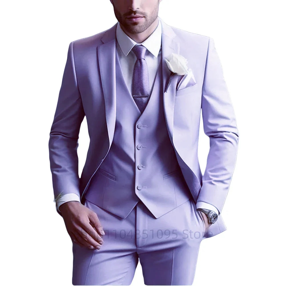 Green Mens Suits Casual 3 Pieces Slim Fit Notch/Peak Lapel Formal Wedding Groom Wear Blazer Tuxedos for Party(Blazer+Pants+Vest)