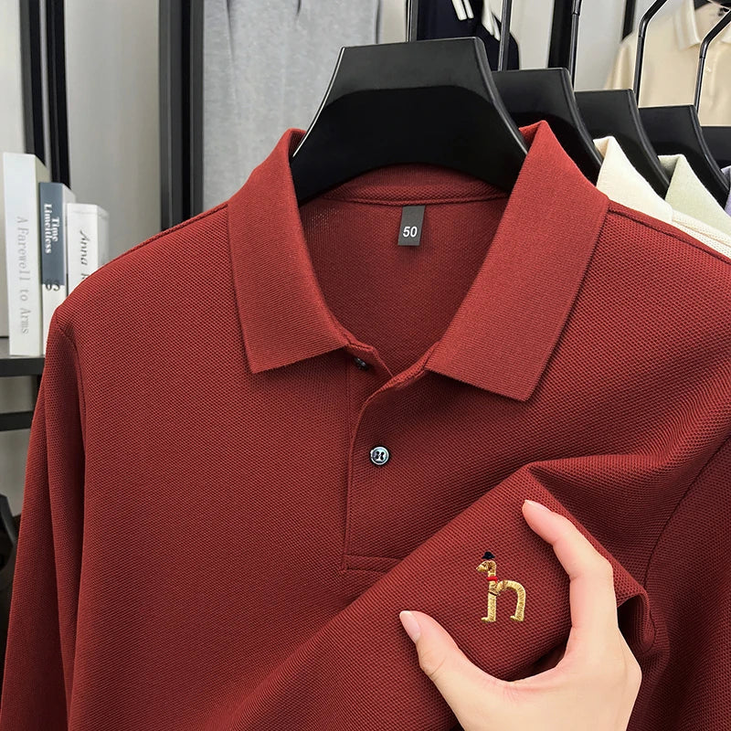 100% Cotton Luxury Brand Men's Polo Shirt Exquisite Dog Embroid Long Sleeve Fashion Quality Lapel T-Shirt Business Casual Menswear