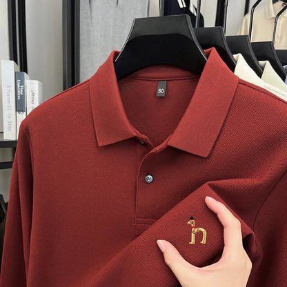 100% Cotton Luxury Brand Men's Polo Shirt Exquisite Dog Embroid Long Sleeve Fashion Quality Lapel T-Shirt Business Casual Menswear
