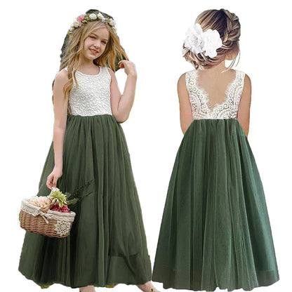 2024 Flower Girl Dress Baby Kids Summer Princess Party Lace Wedding Birthday Dresses Children Clothing 2 4  6 8 10 12 14