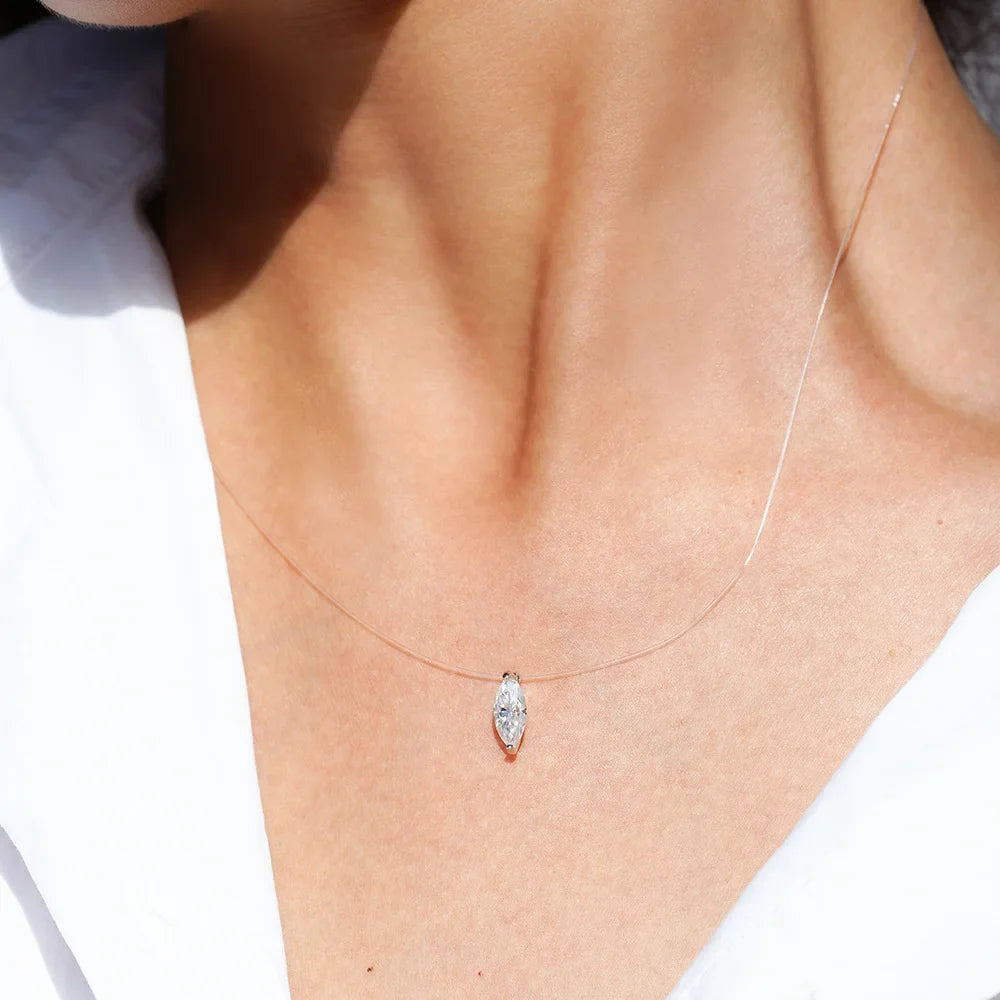 GRA Certified 1CT Marquise Cut Moissanite Pendant Necklace for Woman 925 Silver Fishing Line Water Drop Diamond Necklaces