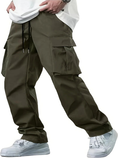 2024 Amazon Summer New Men's Work Pants European and American Independent Station Drawstring Multi Pocket Casual Pants