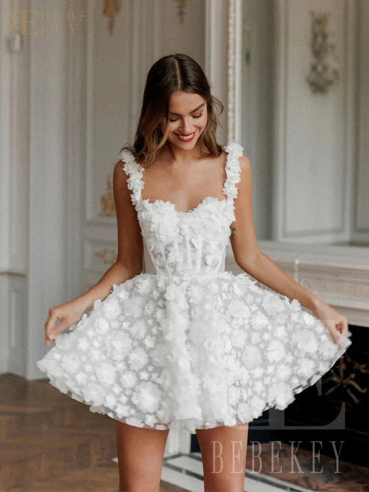 Customized 3D Flower Mini Prom Dresses Short Spaghetti Straps A-line Lace Evening Party Dress Formal Party Gown Robe