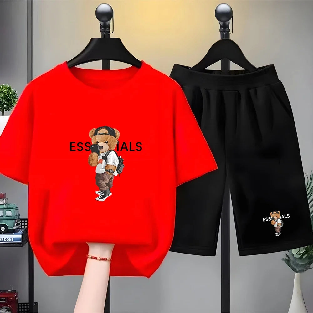 Kids Brand Little Bear Round Neck T-shirt+Shorts Set Clothing Fashion Boy Girl 3-12Yrs Sports Short-Sleeved Casual Set Summer