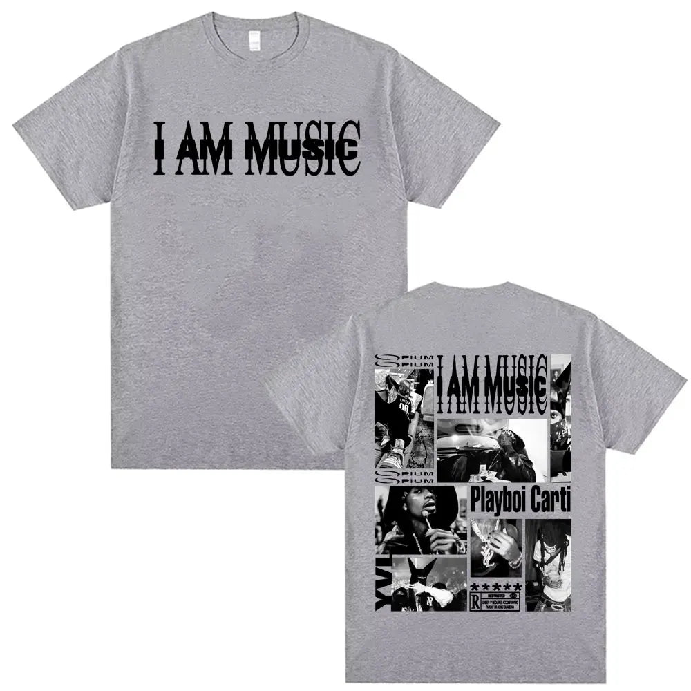 Rapper Playboi Carti I AM MUSIC Album Logo T Shirt Mens Clothing Hip Hop 90s Vintage Tshirt Male Casual Cotton Oversized T-shirt