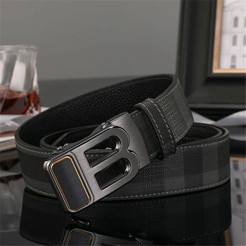 New Width 3.4cm Men's Belt Business Formal Real Leather Canvas Male Belt High Quality Metal Automatic Buckle Belt for men jeans