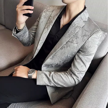 New Luxury Jacquard Floral Suit Jacket High Quality Men Business Slim Fit Casual Social Blazers Coats Formal Stage Prom Tuxedo