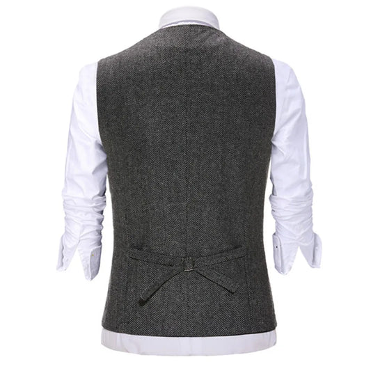 Men's Suit Vest V Neck Wool Herringbone Tweed Casual Waistcoat Formal Business Vest Groomman For Green/Black/Brown/Coffee