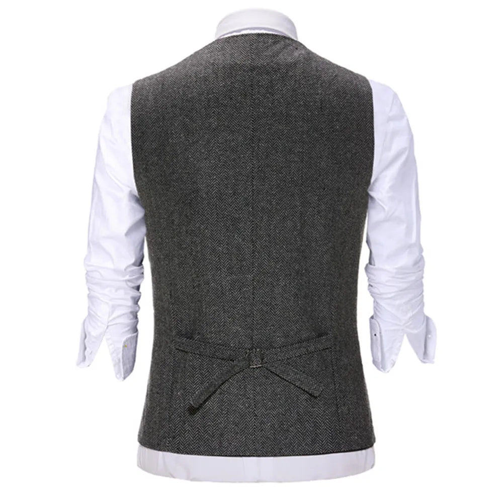 Men's V-Neck Suit Vests Fashion Formal Slim Fit Business Herringbone Dress Waistcoat for Tuxedo Wedding Party
