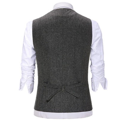 Men's V-Neck Suit Vests Fashion Formal Slim Fit Business Herringbone Dress Waistcoat for Tuxedo Wedding Party