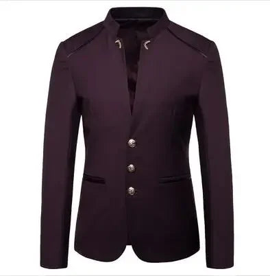 Black Stand Up Collar Blazer Coat, Men's Wedding Party Dress Jacket Fashion Slim Fit Single Breasted Jaqueta, Asian Size M-5XL