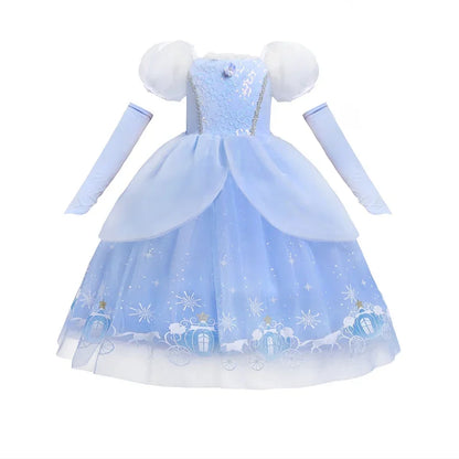 Cinderella Princess Cosplay Dress for Girl Kids Ball Gown Sequin Carnival TUTU Puff Mesh Clothing for Birthday Gift Summer Dress