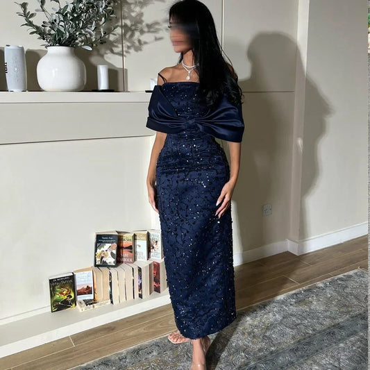 Customized Temperament Prom Gown for Women Mermaid Off The Shoulder Ankle-Length Straight Sequin Lace Evening Party Sexy Dresses