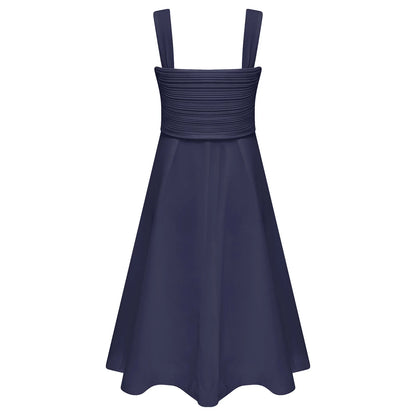 Summer Fashion Flower Girls Dress Wedding Birthday Party Kids Chiffon Dress Sleeveless Ruched Bodice Elegant Princess Dress