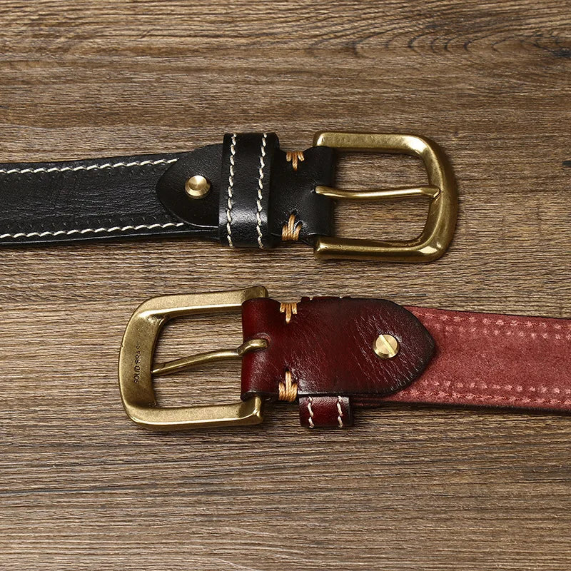 3.8CM Pure Cowhide High Quality Genuine Leather Belts for Men Korean Version Strap Male Brass Buckle Fancy Vintage Jeans Cowboy