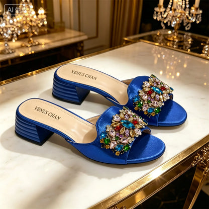 2026 Italian Luxury Dark Purple Rhinestone Sandals Matching Bag Set Women Peep Toe Block Heel Mules Ladies Evening