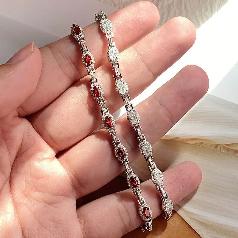 Oval Cut Zircon/moissanite Full Diamond Bracelets for Women Luxury Jewelry Bride Sparkling Bangles S925 Sterling Silver