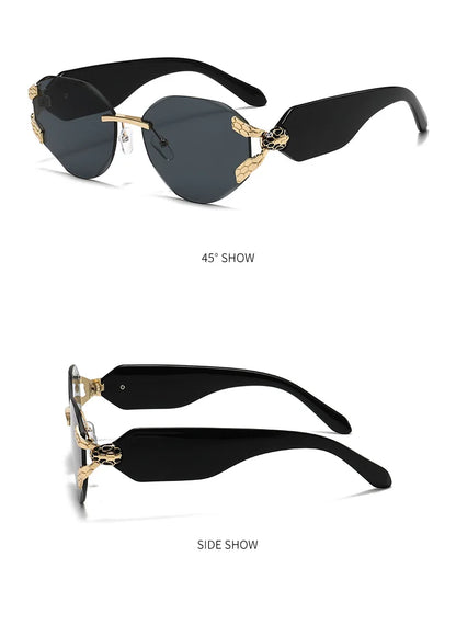 2026 Snake Head Decor Rimless Sunglasses Women's UV400 Protection Shades Wide Temple Gradient Sun Glasses for Street & Driving