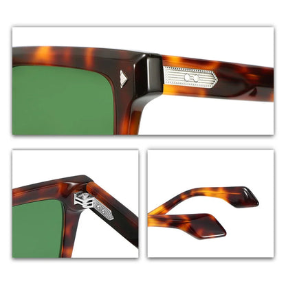 Designer Retro Rivet Tortoise Acetate Rectangle Sunglasses UV400 Non-Polarized Unisex Eyewear