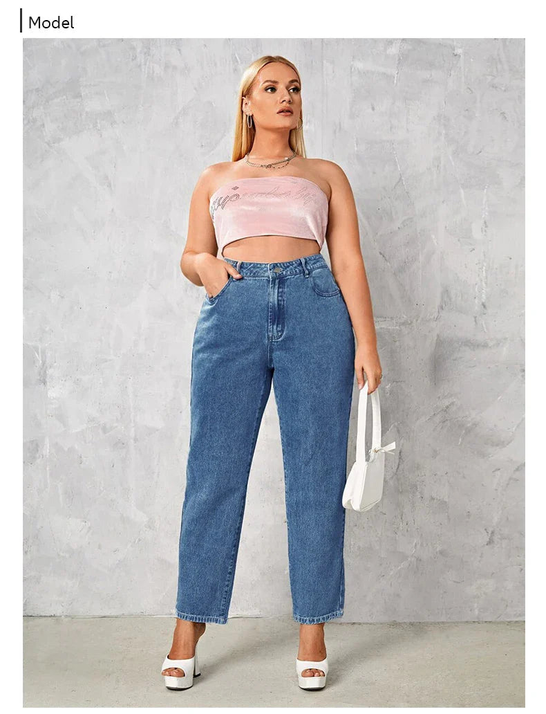 Plus Size Women Jeans Autumn Dark Blue 175cm Tall Stretchy and Loose Washing Straight 6XL 100Kgs Curve Lady Thin Lady Denim Pant