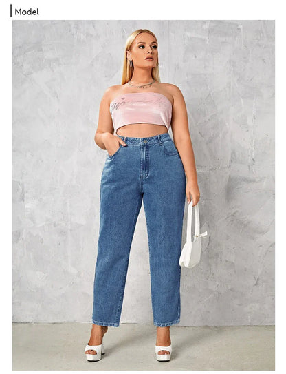 Plus Size Women Jeans Autumn Dark Blue 175cm Tall Stretchy and Loose Washing Straight 6XL 100Kgs Curve Lady Thin Lady Denim Pant