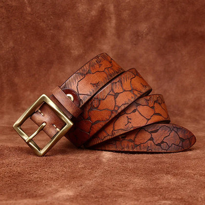 3.8CM Retro fashion trend  personality niche ice cracked belt  men's leather top layer cowhide youth jeans belt