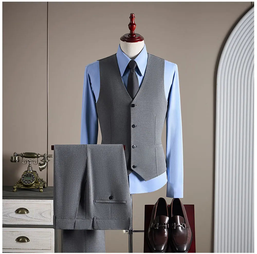 High-quality Groom Wedding Suit, Fashionable and Stylish Dress, Men's Business Double-Breasted Suit Set, Men's Three-Piece Set