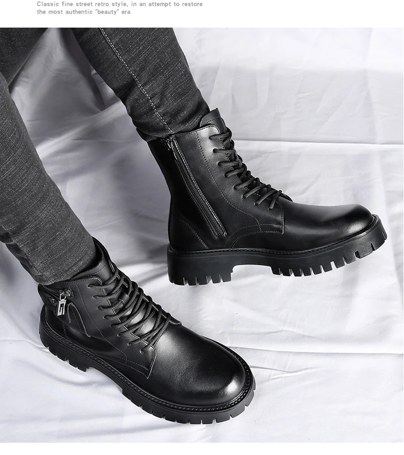 Fashion White Boots For Men New British Style Platform Motorcycle Boots Good Quality Casual Men’s High Top Leather Shoes Punk